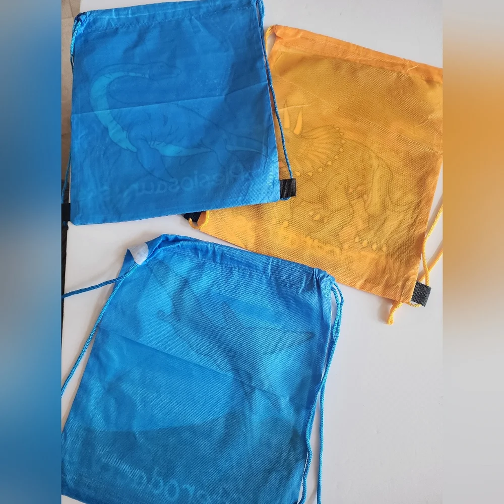 Dinosaur-Themed Kids Drawstring Bags -‎ Blue, Green, Brown